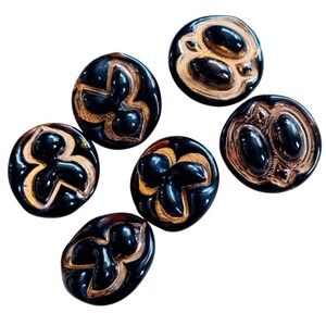 VTG Antique Buttons Bimini Art glass flower pot lot of 6 large no cracks gold